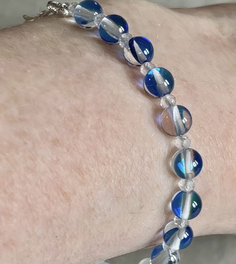 Blue glass quartz and opalite bead bracelet