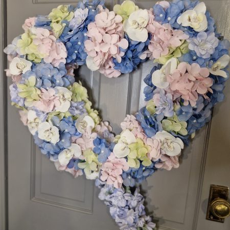 Large hydrangea and orchid heart