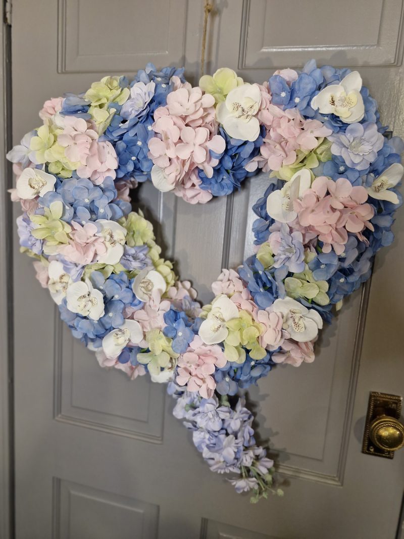 Large hydrangea and orchid heart