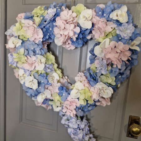 Large hydrangea and orchid heart