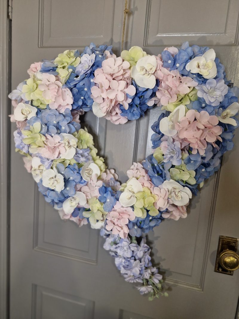 Large hydrangea and orchid heart