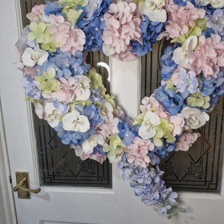 Large hydrangea and orchid heart