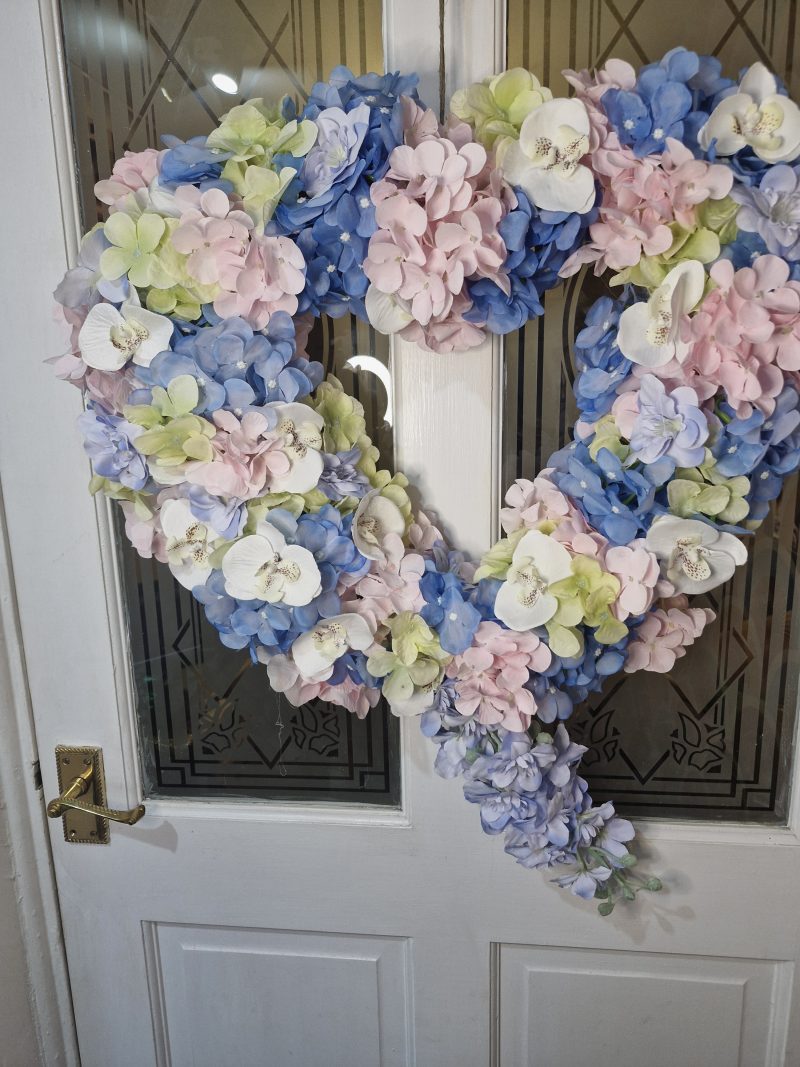 Large hydrangea and orchid heart