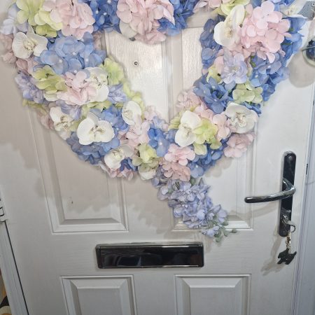 Large hydrangea and orchid heart