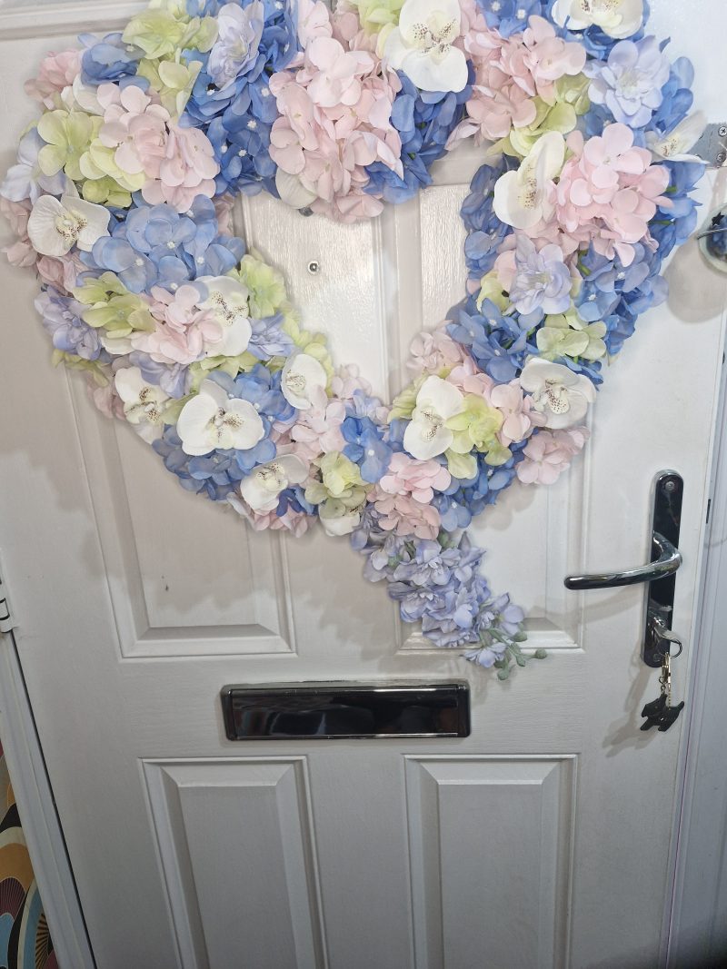 Large hydrangea and orchid heart