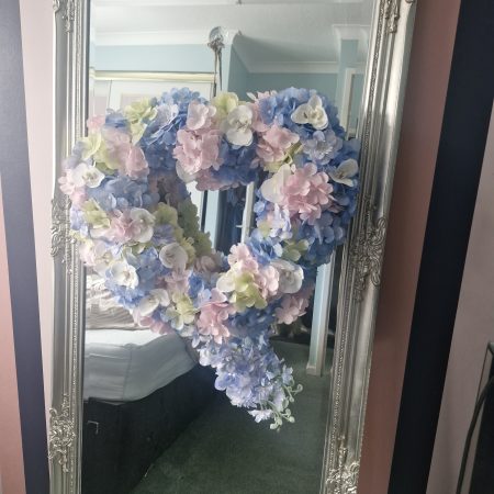 Large hydrangea and orchid heart