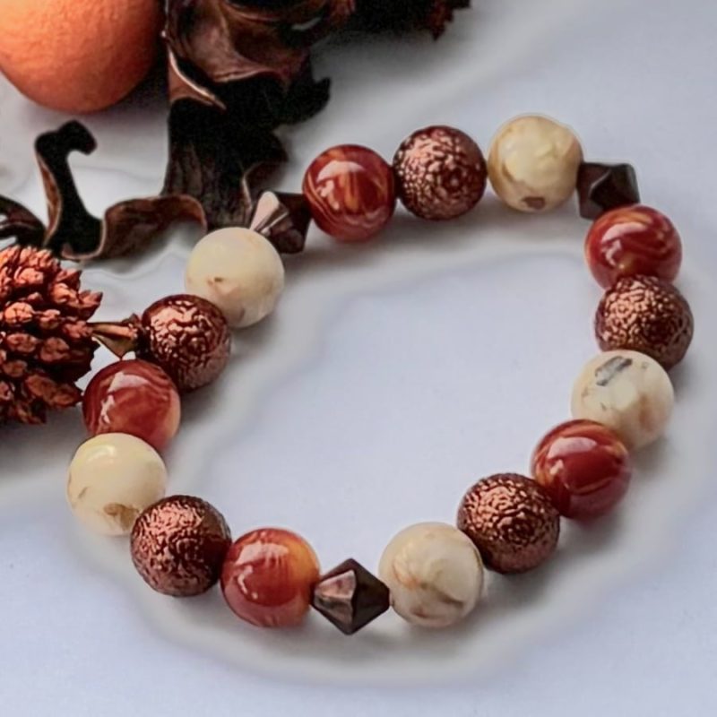 Chunky Autumn Beaded Stretch Bracelet, Mixed Beads