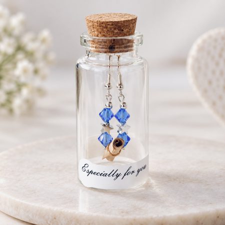 Sapphire Blue Swarovski Crystal Star Earrings in a Bottle