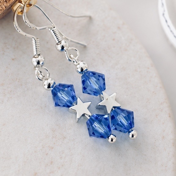 Sapphire Blue Swarovski Crystal Star Earrings in a Bottle
