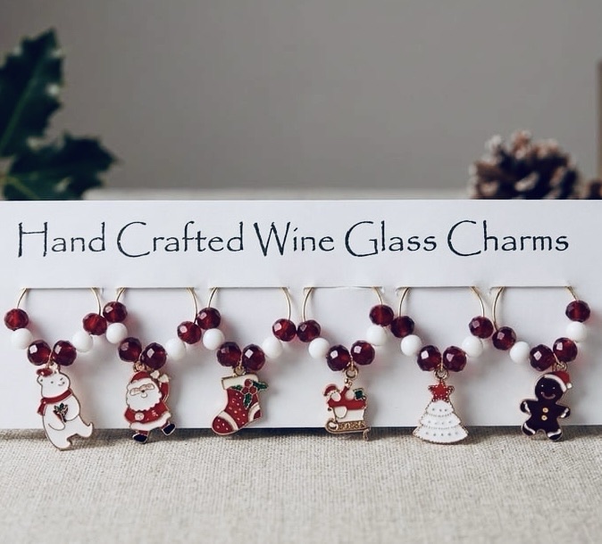 Red and White Wine Glass Charms Set of 6
