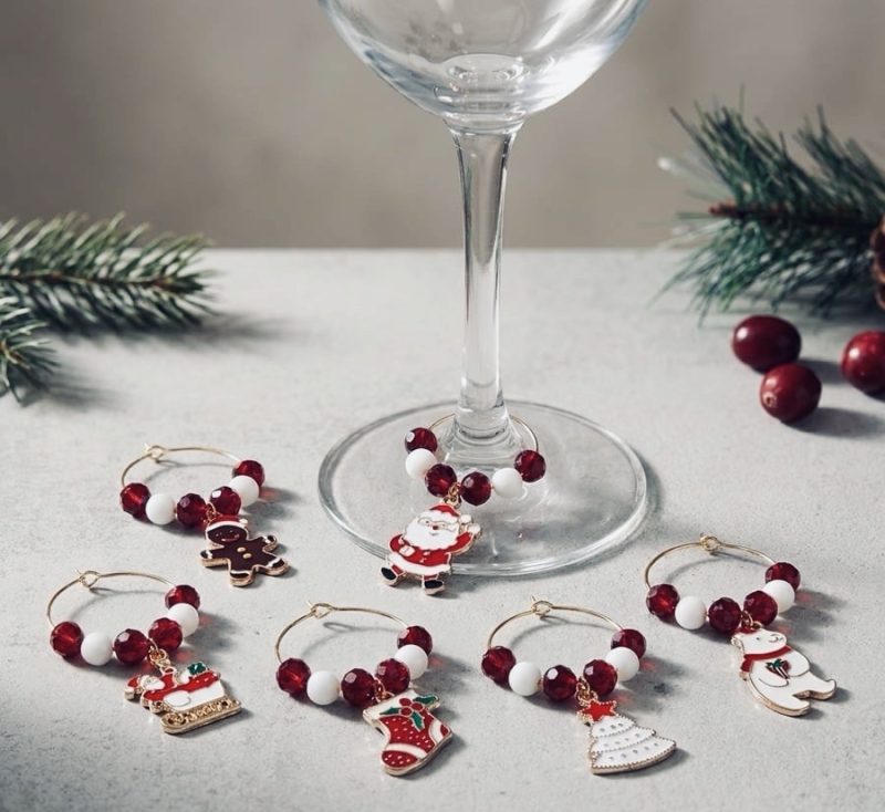 Red and White Wine Glass Charms Set of 6
