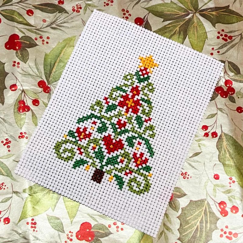 Simple Nordic Scandi Christmas Floral Fir Tree Counted Cross Stitch Pattern PDF
