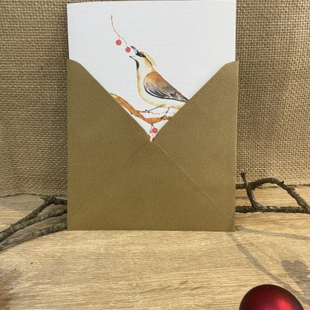 Waxwing Watercolour Christmas Card