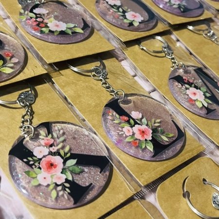 Personalised Initial Resin Keyring with Glitter