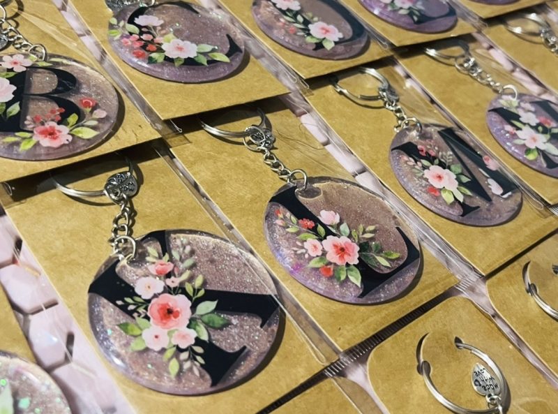 Personalised Initial Resin Keyring with Glitter