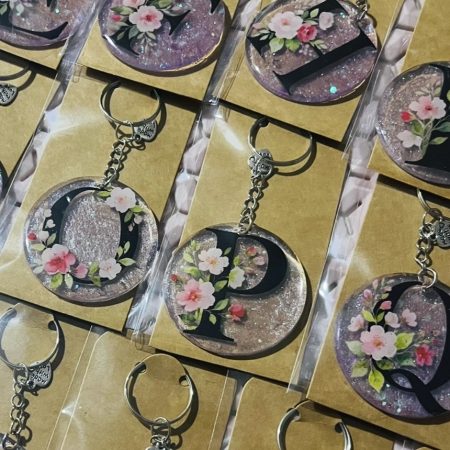 Personalised Initial Resin Keyring with Glitter