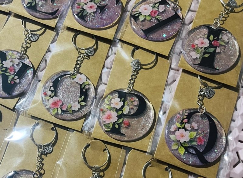 Personalised Initial Resin Keyring with Glitter