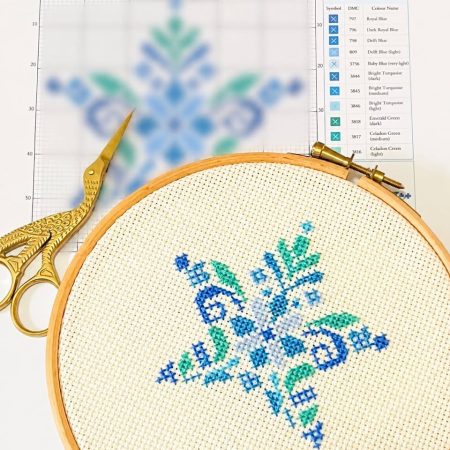Simple Nordic Scandi Christmas Star Counted Cross Stitch Pattern PDF Chart Perfect for Cards Blue & Green