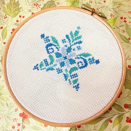 Simple Nordic Scandi Christmas Star Counted Cross Stitch Pattern PDF Chart Perfect for Cards Blue & Green