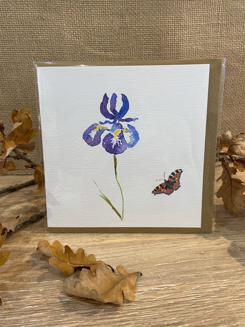 Watercolour Iris and Butterfly