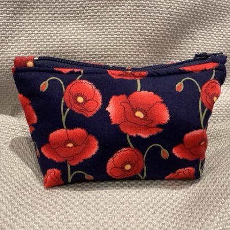 Small Navy/Red Poppy Fabric Zipped Lined Make Up Bag/Cosmetic Pouch/Coin Purse/Card Purse