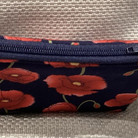 Small Navy/Red Poppy Fabric Zipped Lined Make Up Bag/Cosmetic Pouch/Coin Purse/Card Purse