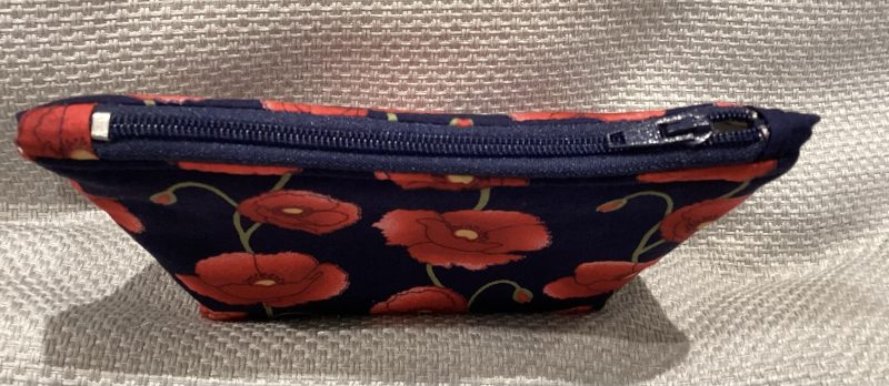 Small Navy/Red Poppy Fabric Zipped Lined Make Up Bag/Cosmetic Pouch/Coin Purse/Card Purse