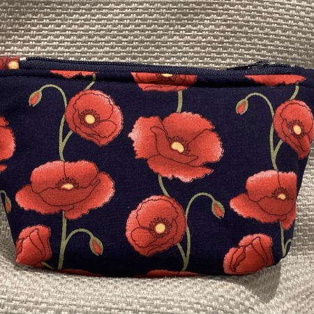 Small Navy/Red Poppy Fabric Zipped Lined Make Up Bag/Cosmetic Pouch/Coin Purse/Card Purse