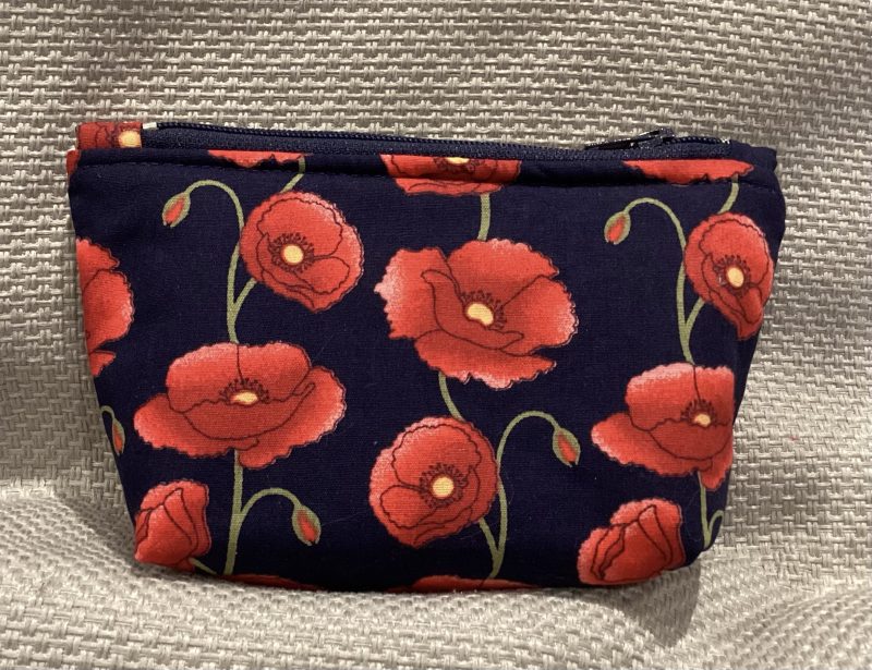 Small Navy/Red Poppy Fabric Zipped Lined Make Up Bag/Cosmetic Pouch/Coin Purse/Card Purse