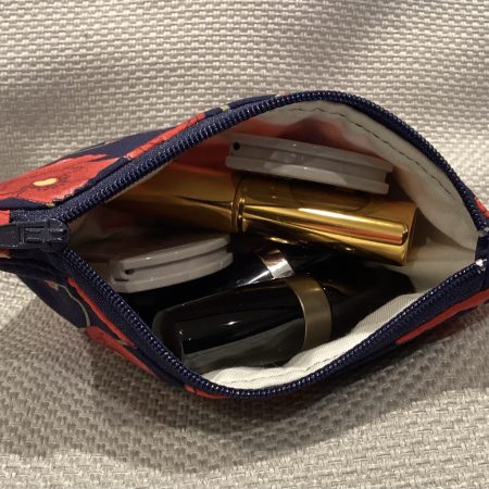 Small Navy/Red Poppy Fabric Zipped Lined Make Up Bag/Cosmetic Pouch/Coin Purse/Card Purse