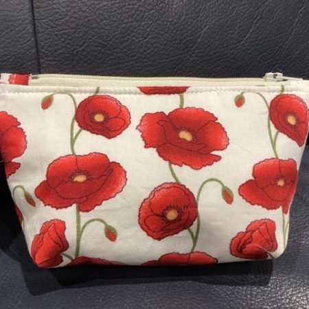 Small White/Red Poppy Fabric Zipped Lined Make Up Bag/Cosmetic Pouch/Coin Purse/Card Purse