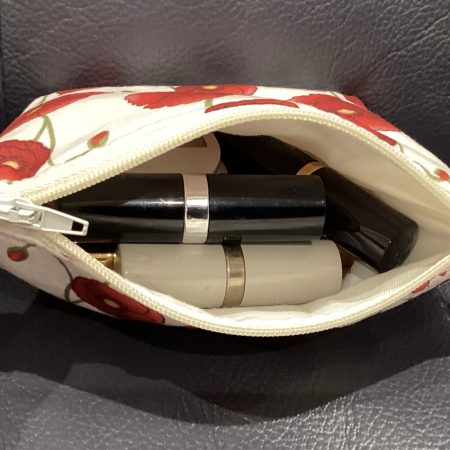 Small White/Red Poppy Fabric Zipped Lined Make Up Bag/Cosmetic Pouch/Coin Purse/Card Purse