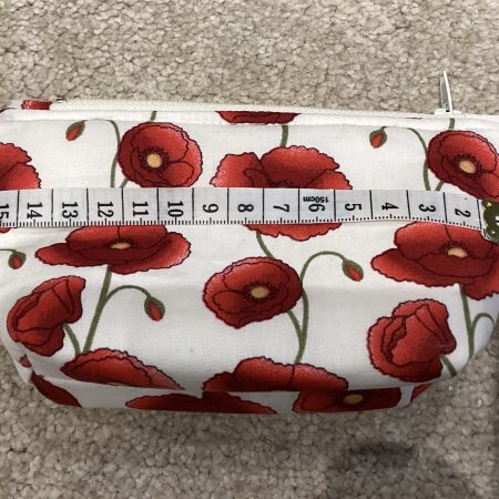 Small White/Red Poppy Fabric Zipped Lined Make Up Bag/Cosmetic Pouch/Coin Purse/Card Purse