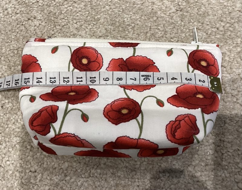 Small White/Red Poppy Fabric Zipped Lined Make Up Bag/Cosmetic Pouch/Coin Purse/Card Purse
