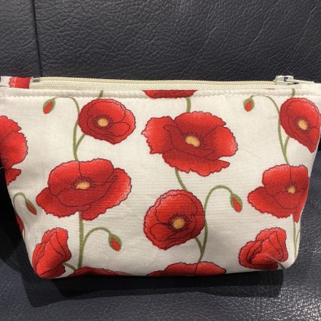 Small White/Red Poppy Fabric Zipped Lined Make Up Bag/Cosmetic Pouch/Coin Purse/Card Purse