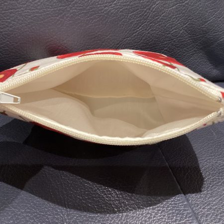 Small White/Red Poppy Fabric Zipped Lined Make Up Bag/Cosmetic Pouch/Coin Purse/Card Purse