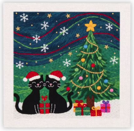 Punch Needle Kit | Christmas Cats (with Frame)
